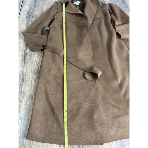 H&M Faux Suede‎ Oversized Jacket Womens XS Tan Longline Coat Belted Pockets - Picture 3 of 14